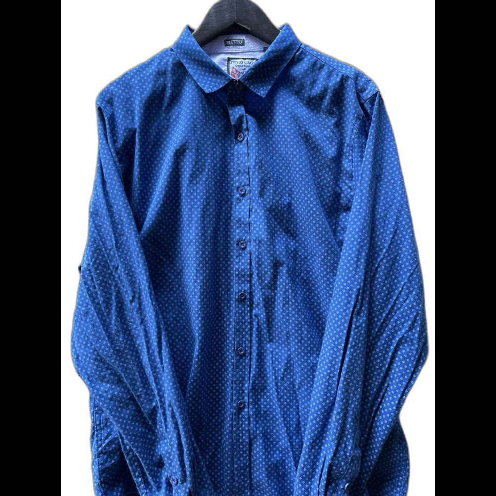 Swiss Cross Original Trailblazer Shirt Men XL Fitted Blue Long Sleeve